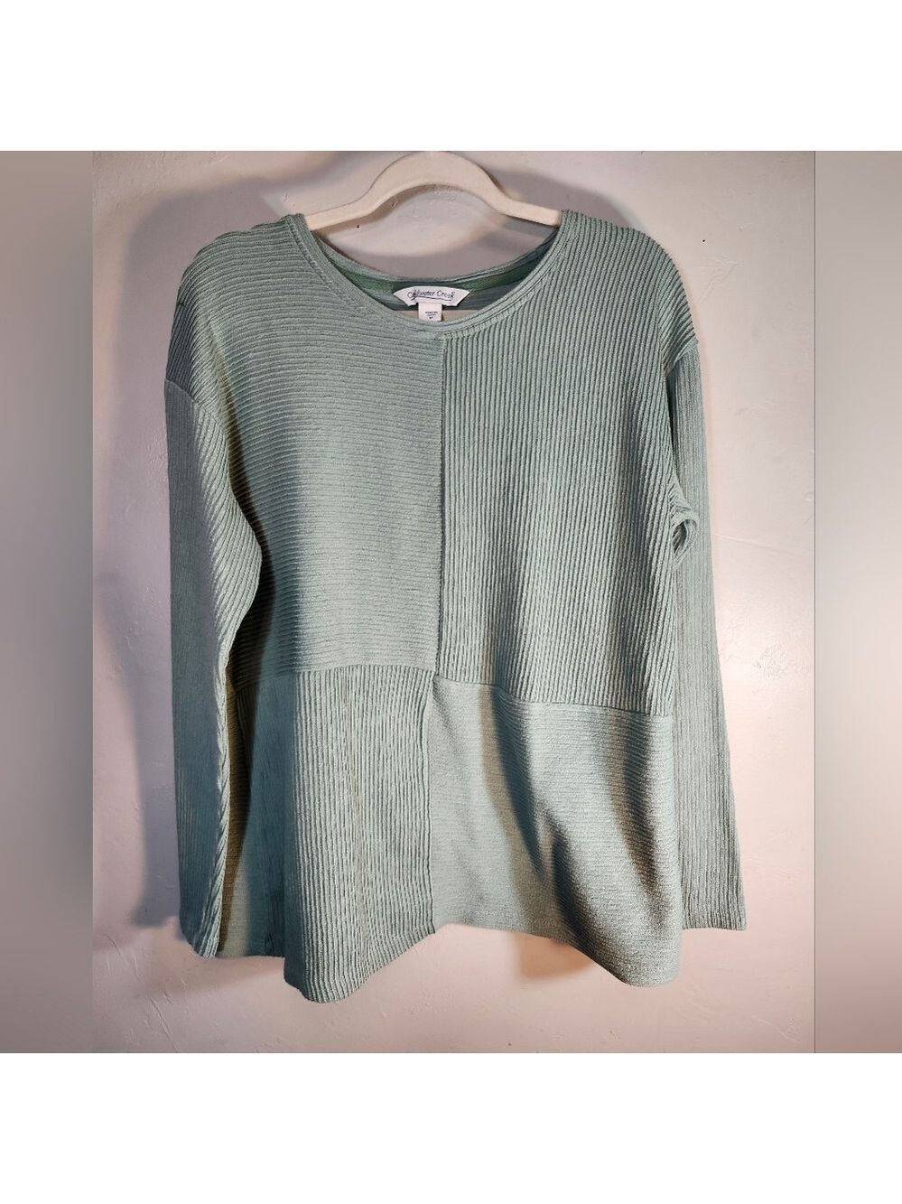 Coldwater Creek Cotton Blend Green Ribbed Long Sleeve Sz M